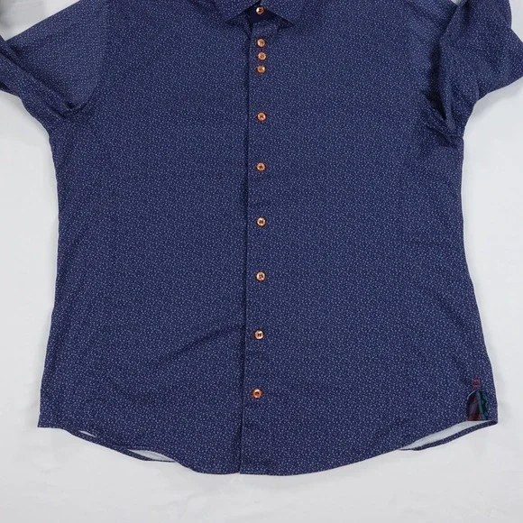 Au Noir Dress Shirt Men's Size 5 Blue Print Contrast Trim Stretch Button Down - Picture 5 of 16